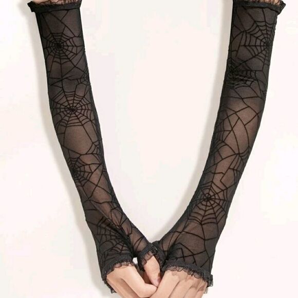 Halloween Spider Net Design Gloves - Picture 3 of 3